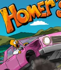 Симпсон Гомер гоняет на розовом автомобиле